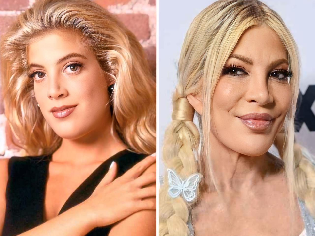 A atriz Tori Spelling na época de Barrados no Baile e atualmente || Reprodução: Redes Sociais 