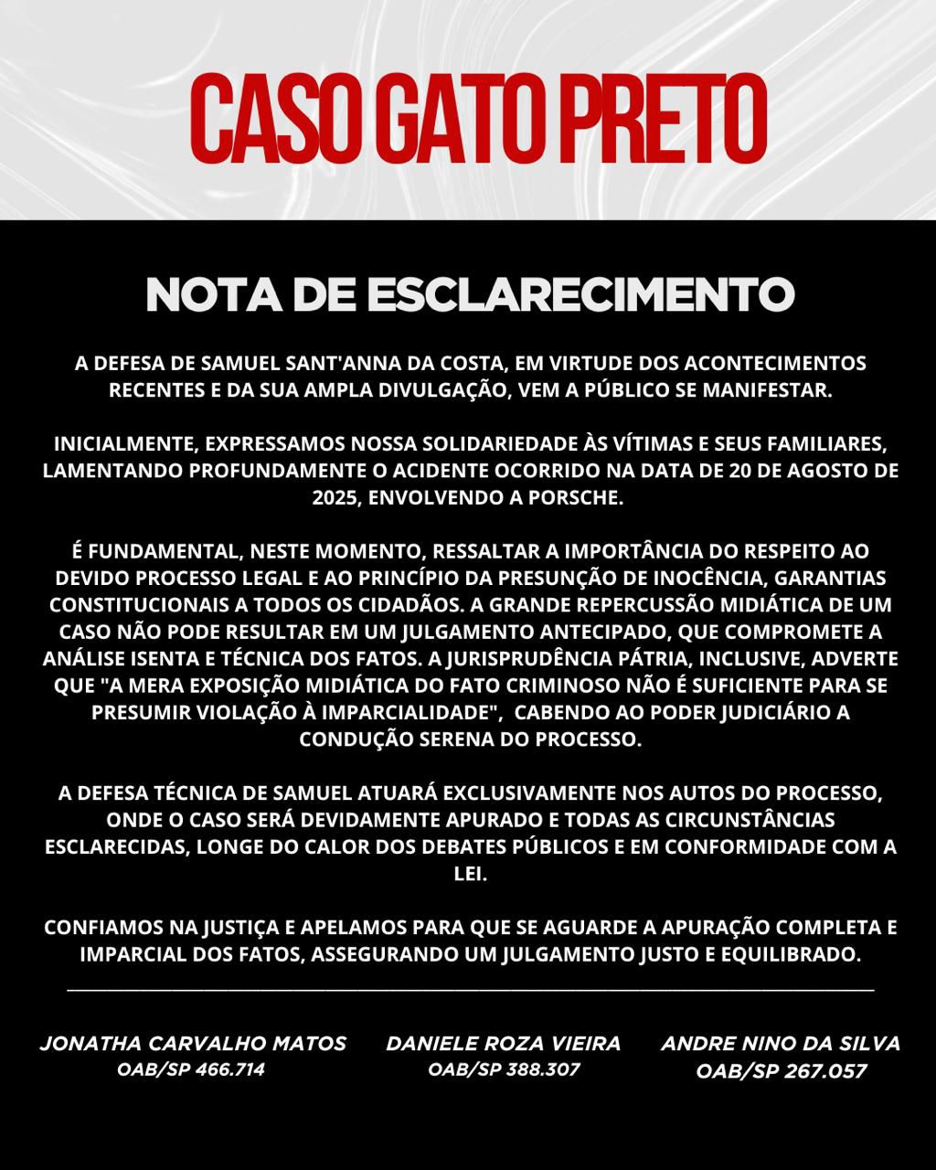 Nota da defesa do Gato Preto 