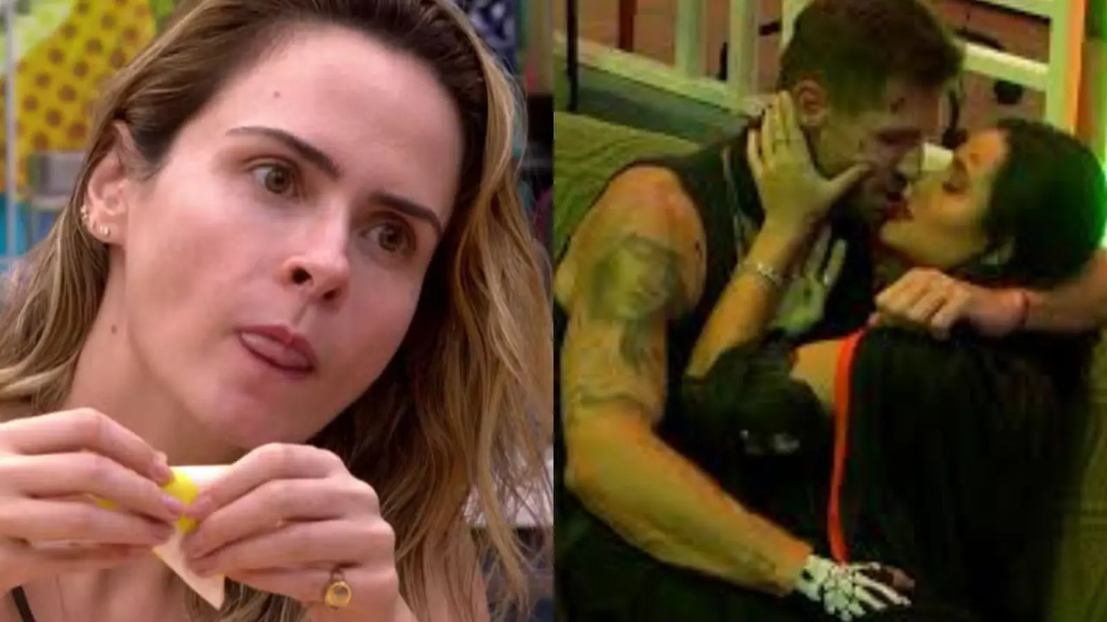 Ana Paula se surpreende com cenas debaixo do edredom no BBB 26 (Foto: Reprodução/Globo)