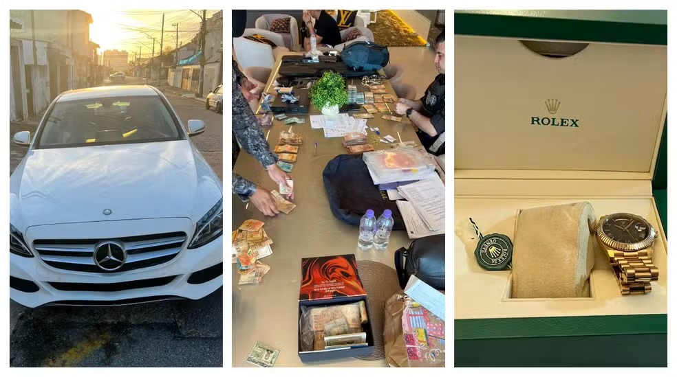 Carro de luxo, dinheiro e relógio Rolex apreendido em operação da PF contra funkeiros — Foto: Reprodução