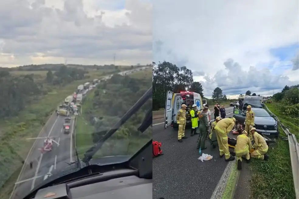 Batida entre van e caminhão matou uma pessoa e deixou várias feridas, na BR-277, no Paraná (Foto: PRF)