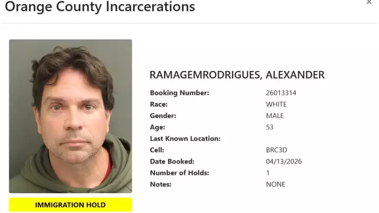 Registro de prisão de Alexandre Ramagem (Foto: Reprodução / ICE)