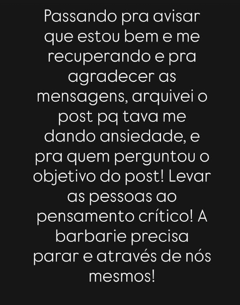 Artista publicou atualização (Foto: Reprodução / Redes Sociais)