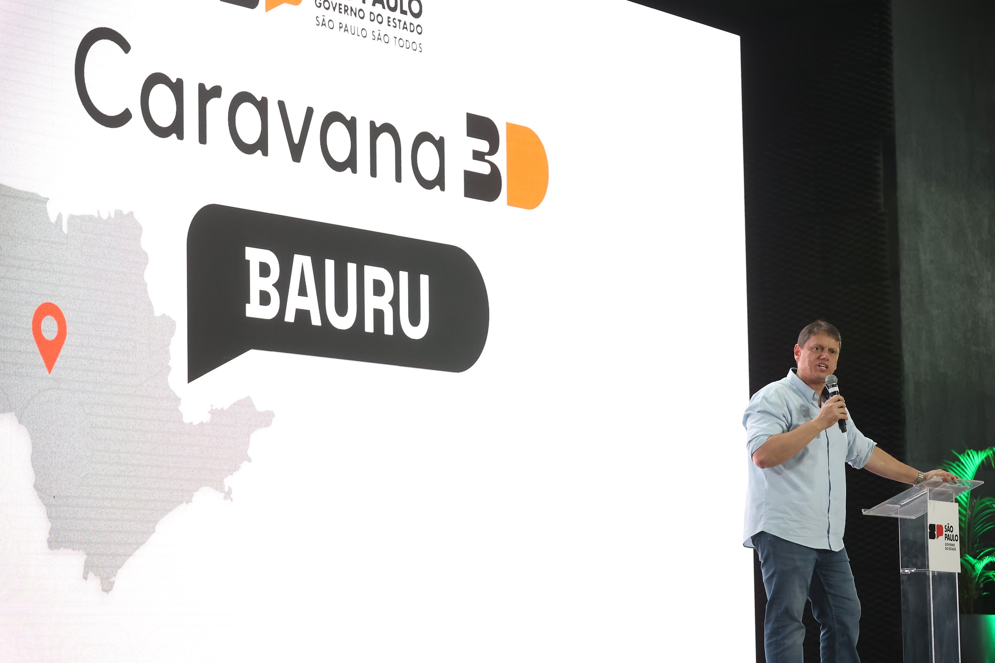 Tarcísio durante evento no interior (Foto: Paulo Guereta / Governo Estado SP)