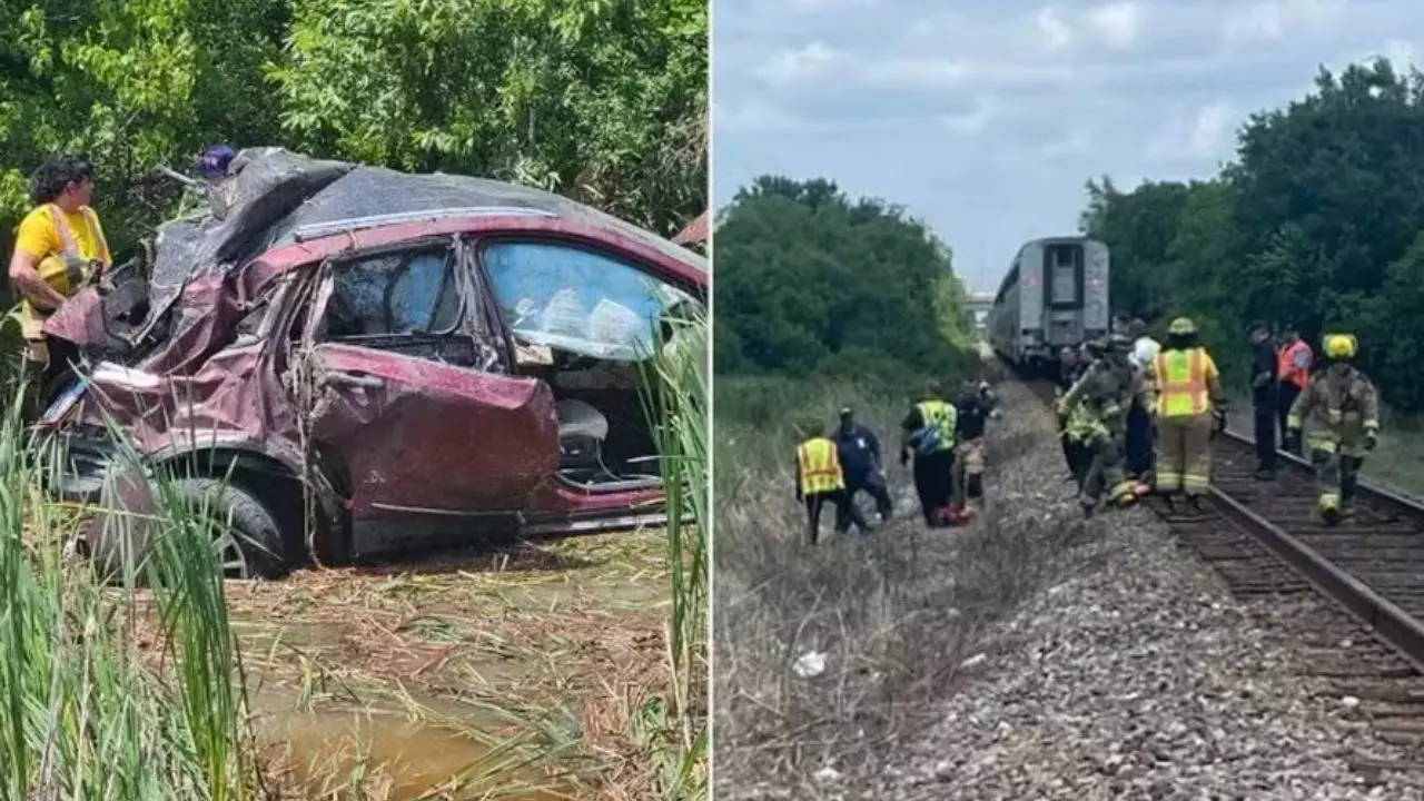 Acidente de carro e trem no Texas (Foto: Reprodução)