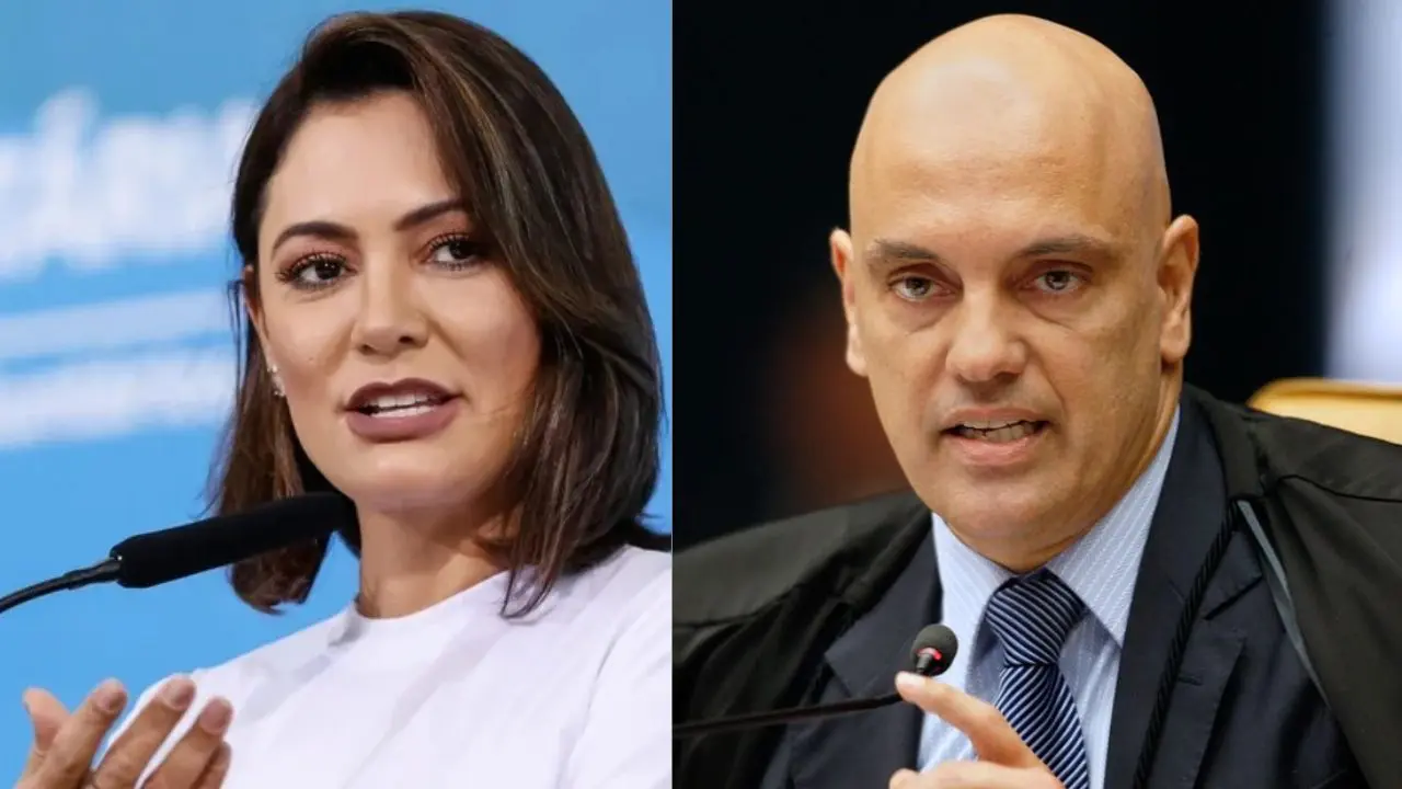 Michelle Bolsonaro e Alexandre de Moraes (Foto: Alan Santos/PR/Agência Brasil/ Rosinei Coutinho/STF)