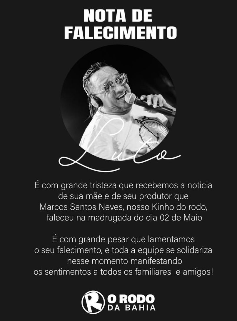 Nota de falecimento do Kinho do Rodo 