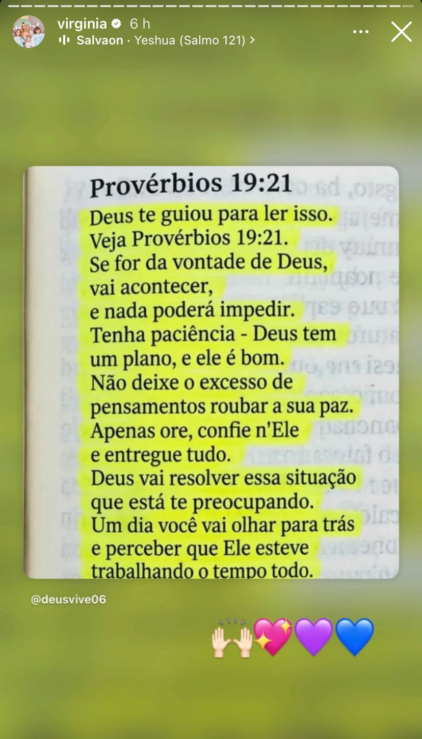 Reflexão de Virginia nas redes sociais