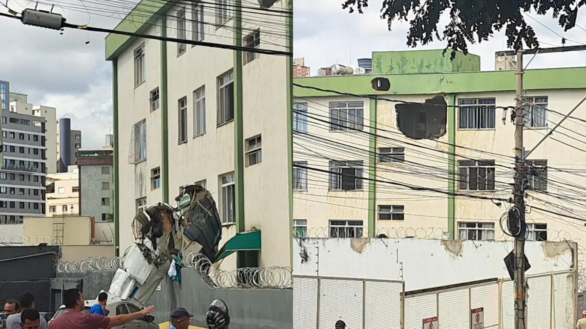 Avião de pequeno porte cai e atinge prédio em BH