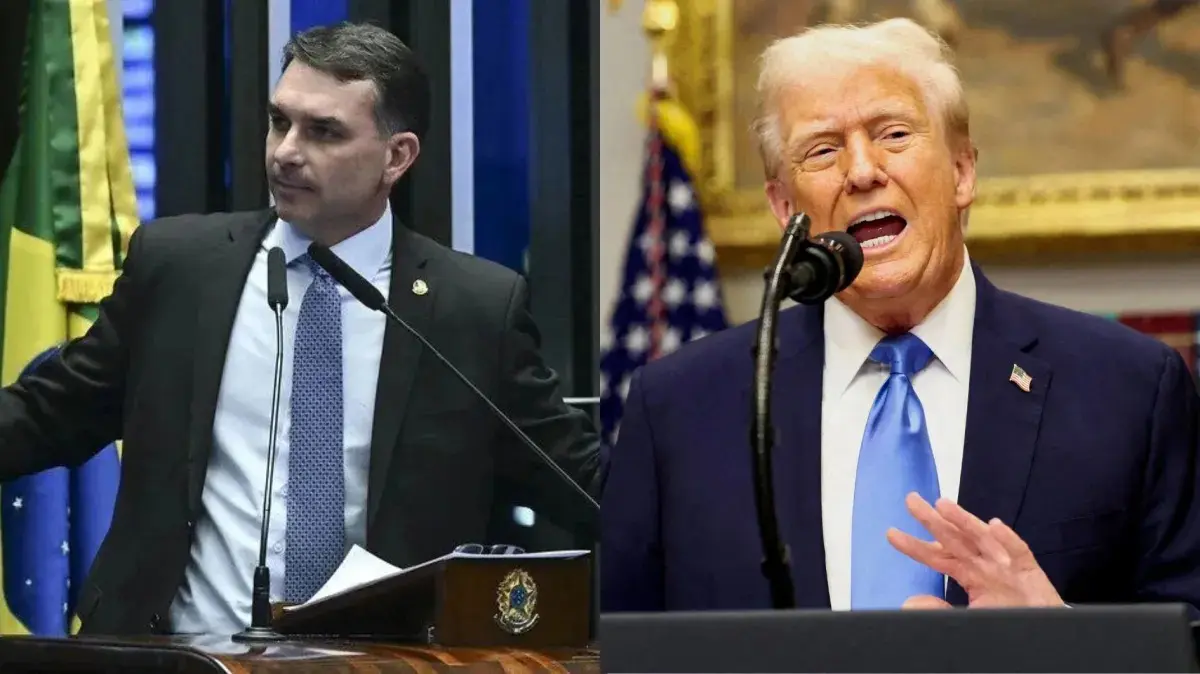 O senador e pré-candidato à presidência da República, Flávio Bolsonaro e o presidente dos Estados Unidos, Donald Trump - Foto: Reprodução/CNN