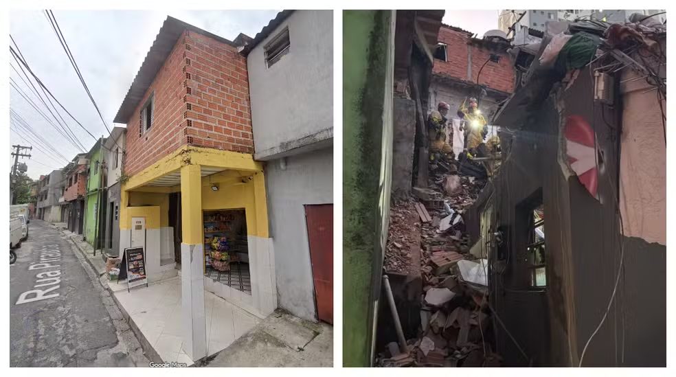 Antes e depois de casa atingida por explosão (Foto: Reprodução)