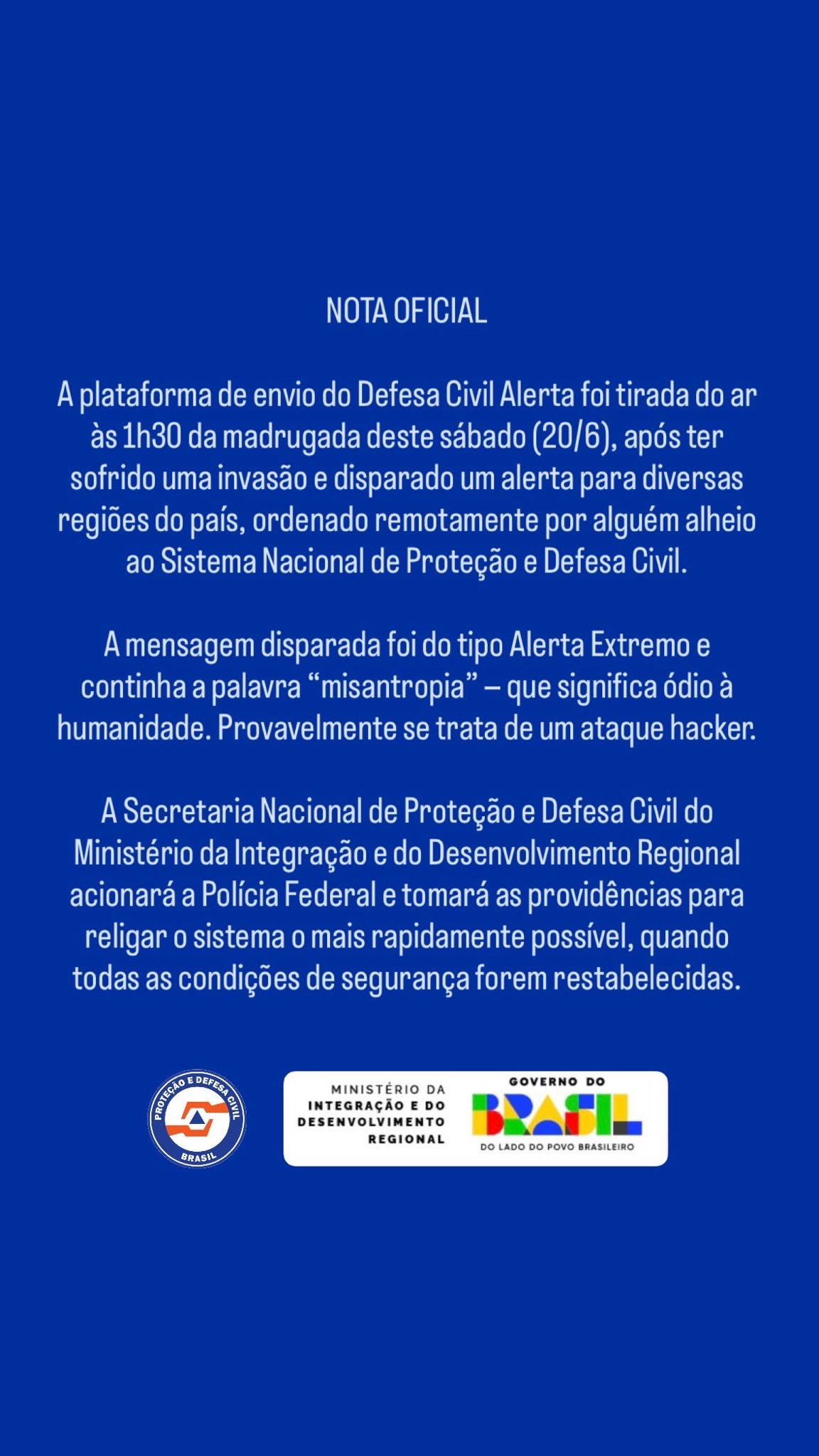 Nota Defesa Civil (Foto: Redes Sociais)