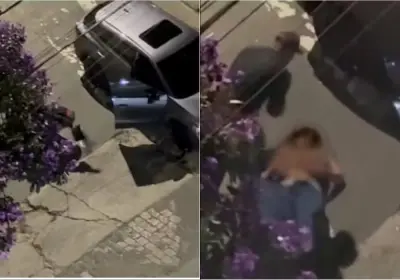 Homem é flagrado agredindo e tentando colocar mulher à força em carro; veja vídeo