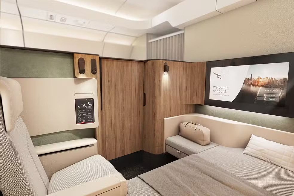 Primeira classe do avião do projeto Sunrise — Foto: Divulgação/Qantas