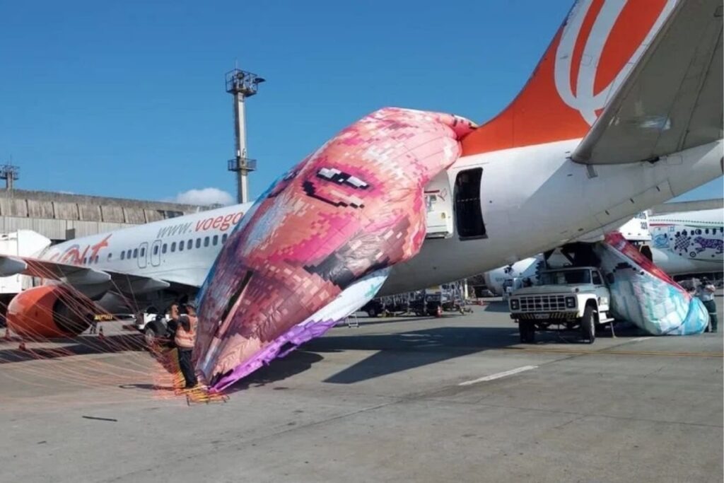 Em 2022, um balão caiu sobre um avião da Gol, no Aeroporto de Guarulhos - Foto: Reprodução/Redes Sociais 