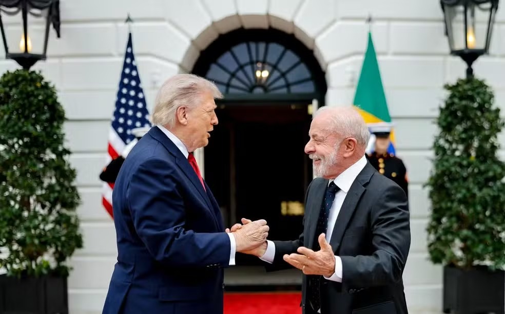 Lula e Trump em encontro na Casa Branca — Foto: Ricardo Stuckert