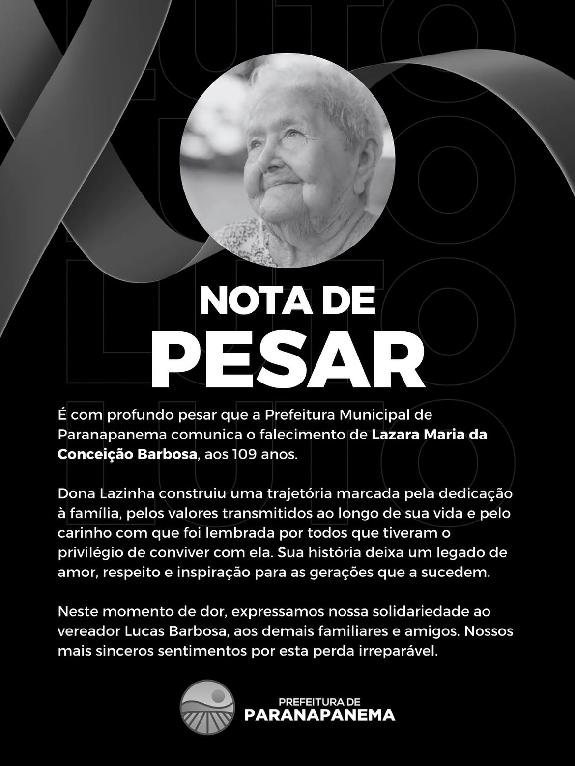 Paranapanema Idosa Lazara Maria da Conceição Barbosa
