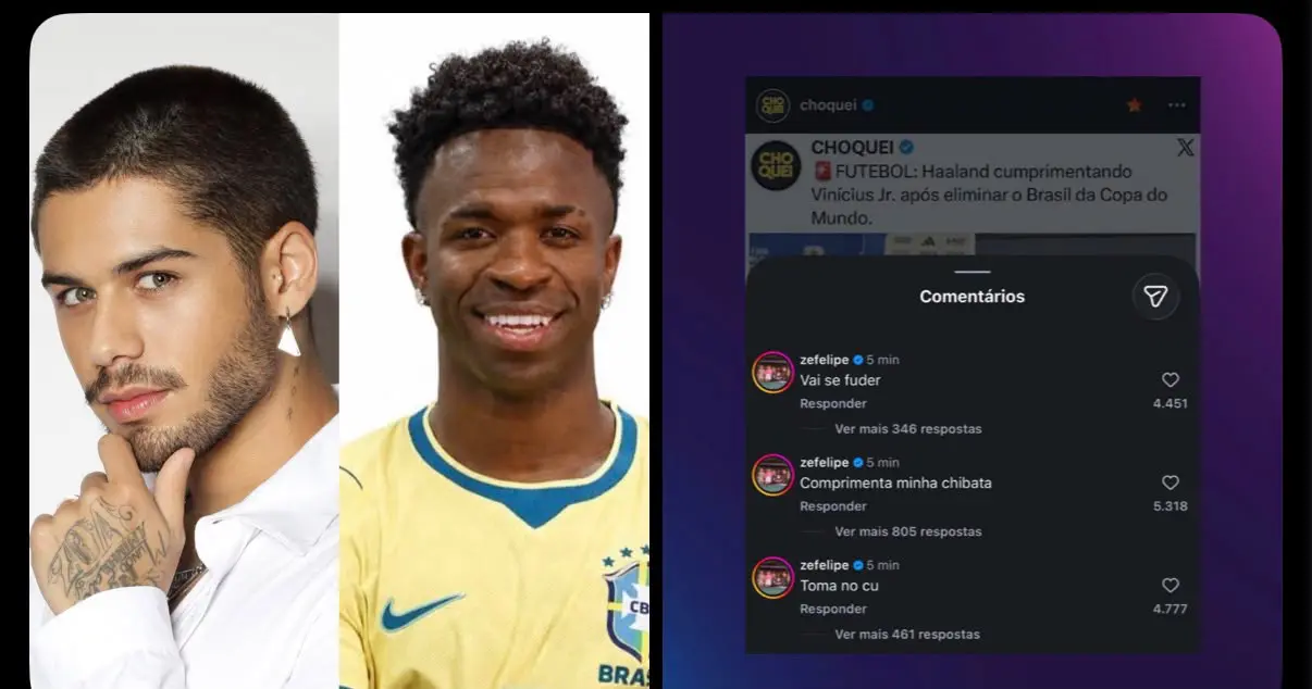 Zé Felipe se revolta e não perdoa Vini Jr. após eliminação do Brasil (Foto: Reprodução/Redes sociais)
