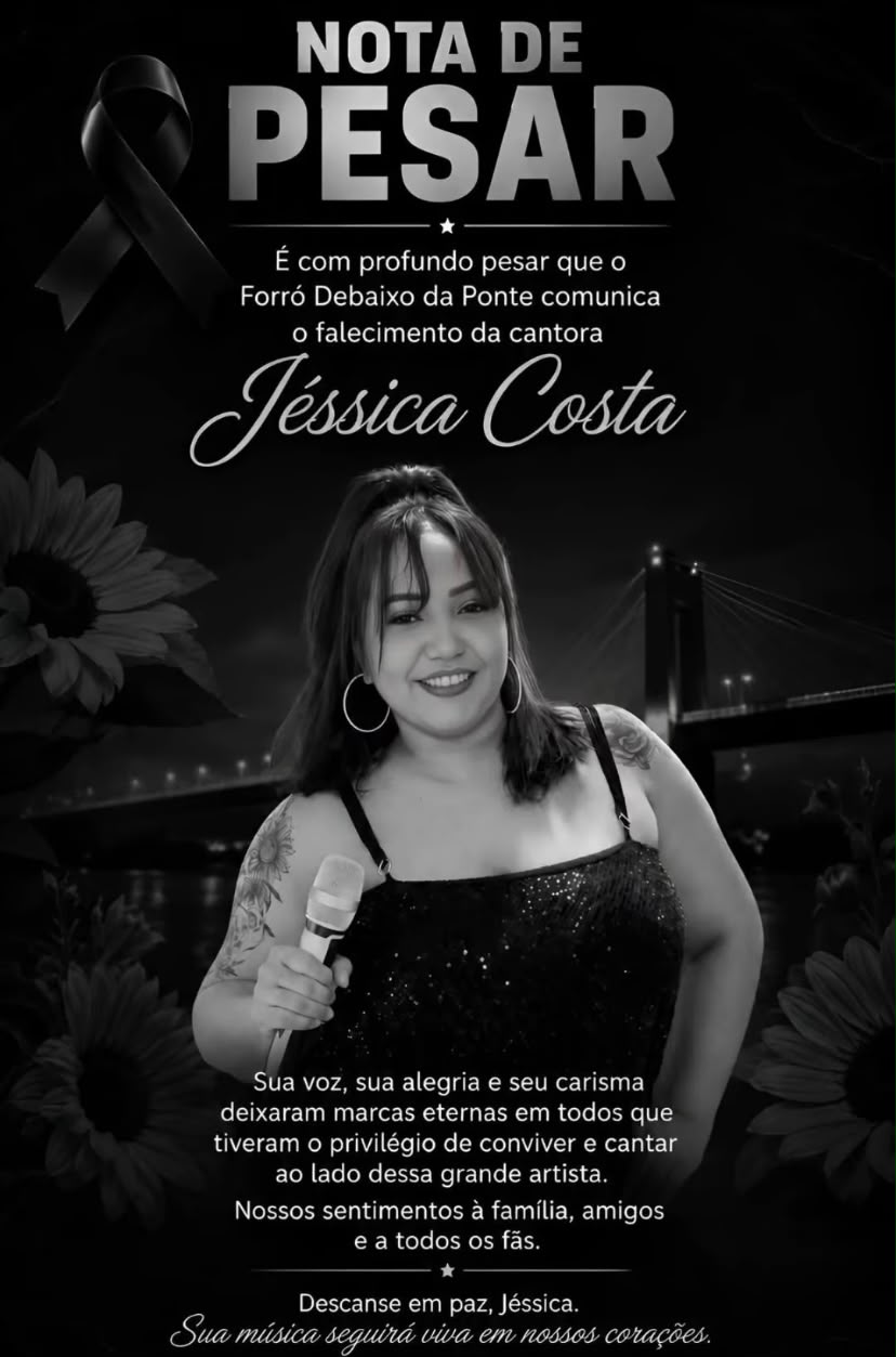 Nota de Pesar publicada pela família da cantora de forró, Jéssica Costa || Reprodução: Redes Sociais 