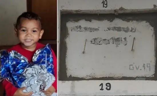 Sepultamento de Oliver Golden Grayson, de três anos; lápide ainda não estava com nome gravado (Foto: Arquivo pessoal; Reprodução/ RBS TV)