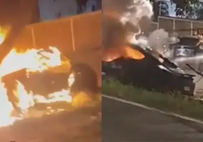 Casal de jovens morre carbonizado após carro de luxo explodir em acidente