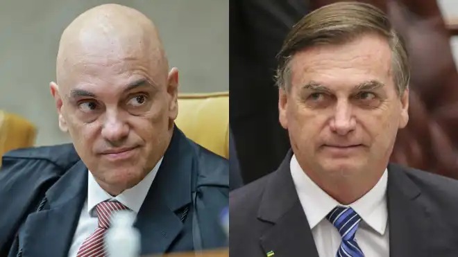 Alexandre de Moraes e o ex-presidente Jair Bolsonaro. • Reprodução | STF | CNN Brasil.