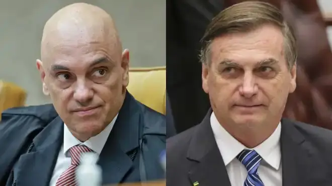 Alexandre de Moraes e o ex-presidente Jair Bolsonaro. • Reprodução | STF | CNN Brasil.