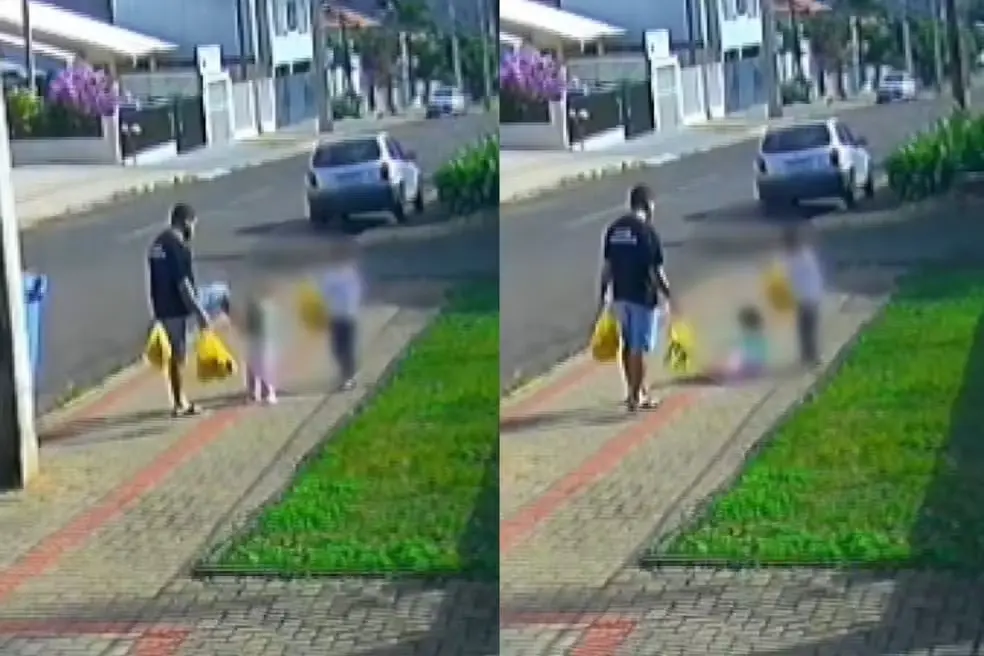 Pai é flagrado chutando a filha em Francisco Beltrão, no sudoeste do Paraná. — Foto: Reprodução