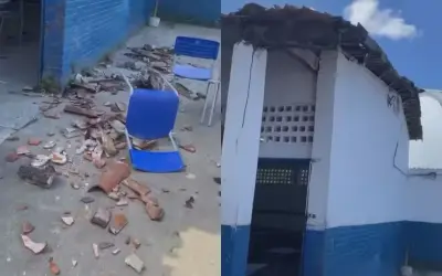 Telhado desaba em escola e deixa professor e cinco estudantes feridos; vídeo mostra momento