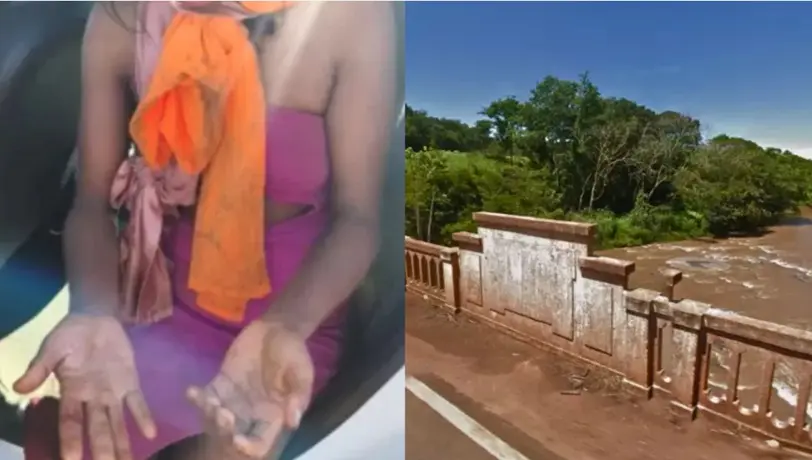 Mulher escapa da morte após ser agredida e lançada de ponte por grupo de homens